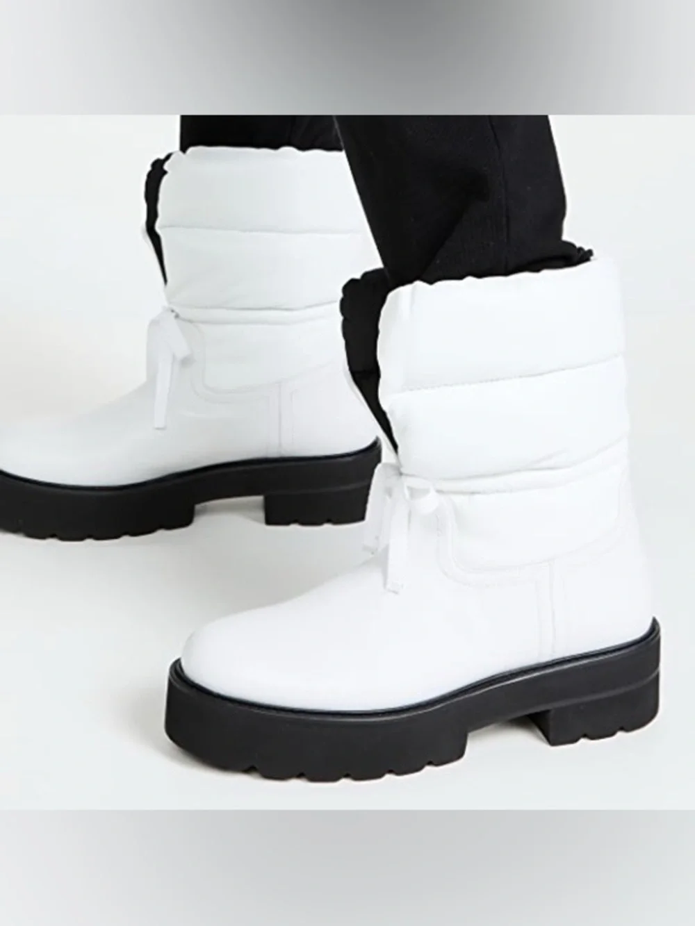 Stuart Weitzman Tyler Ultralift Lug Sole Puffer Boots White Black 6.5B